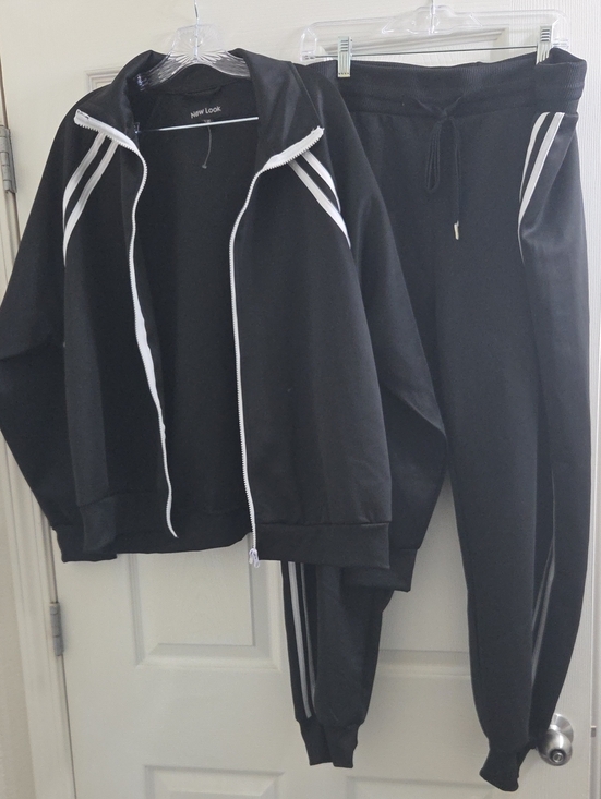 New Look Pants - New Look Black Track Jacket Set with White Stripe Accents